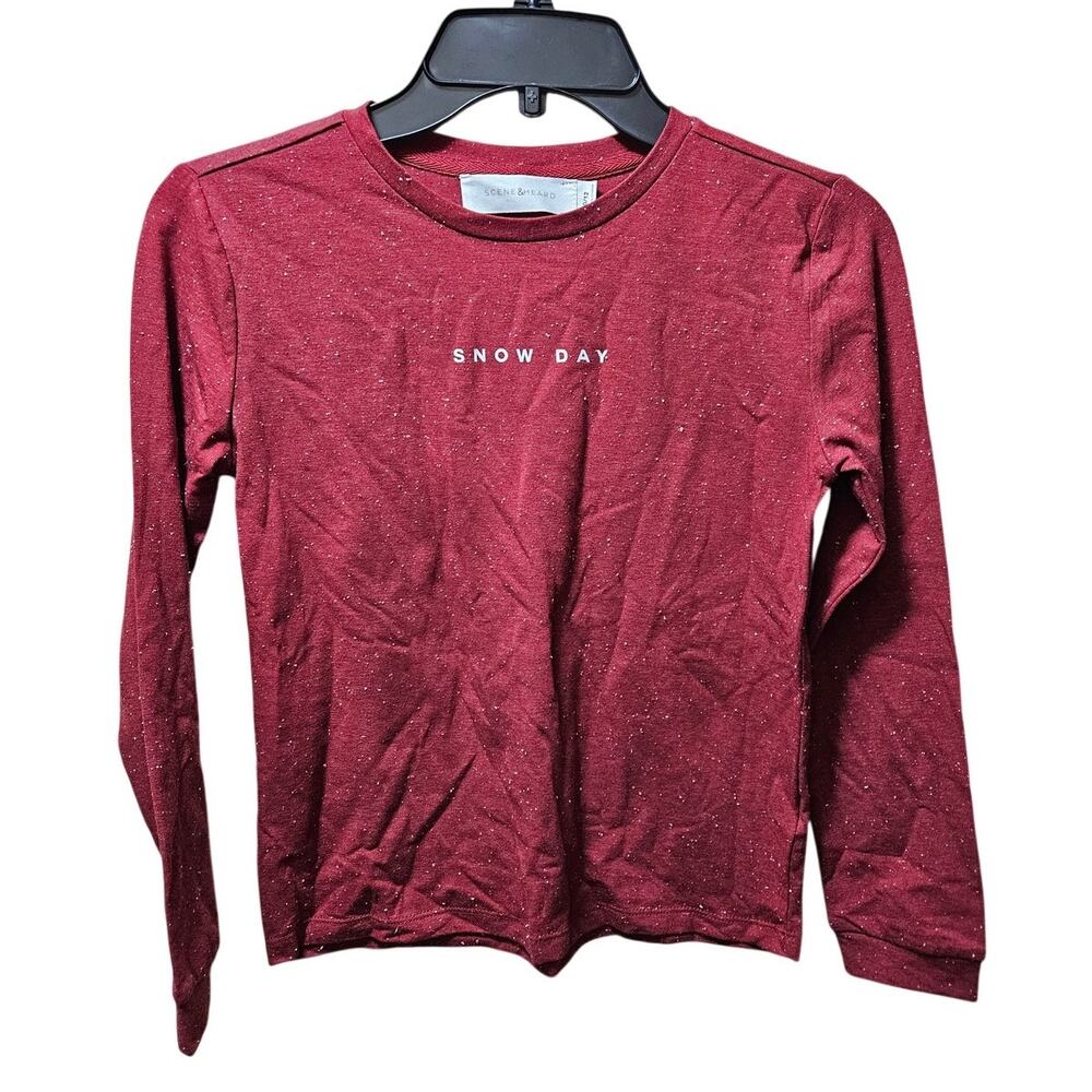 Scene & Heard Girl Snow Day Long Sleeve Flecked Knit Top Charcoal Burgundy 10/12